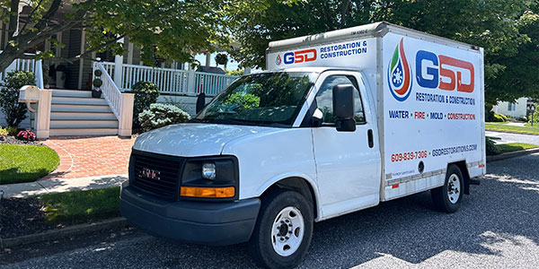 gsd restoration truck park on a residential street